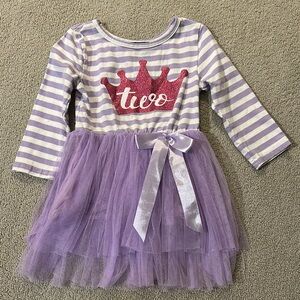 Purple Striped Tutu Dress with Crown Design